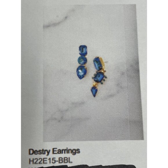 PREOWNED ELIZABETH COLE DESTRY MISMATCHED BLUE 24K GP SWAROVSKI CRYSTAL EARRINGS - Picture 5 of 5